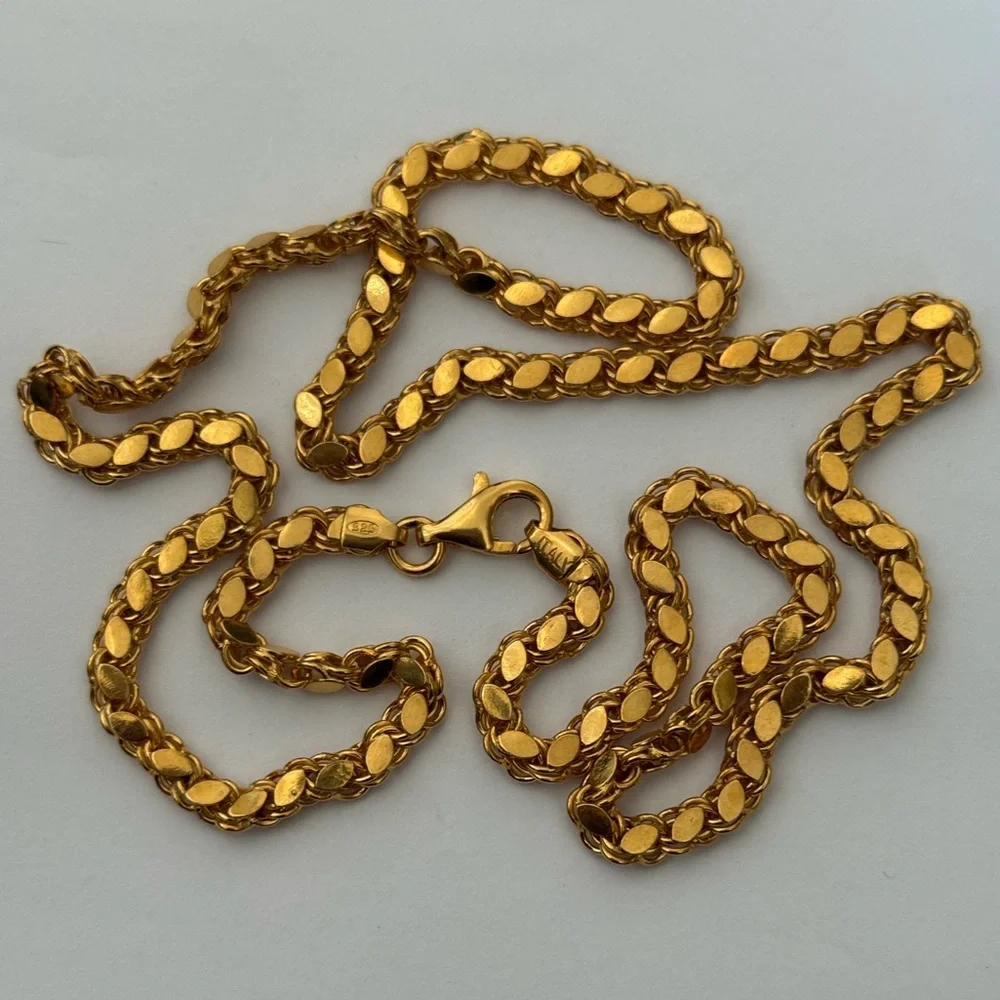 Unisex 925 silver 4mm 23.5” handmade chain necklace 18k yellow gold plated - Picture 3 of 3